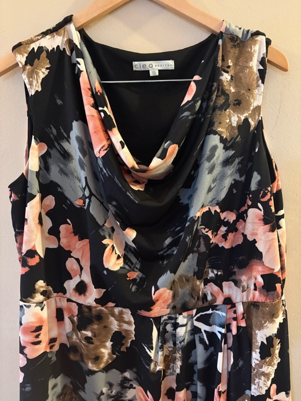 Cleo Black Floral Cowl Neck Midi Dress, Sz XXL. - Picture 7 of 14
